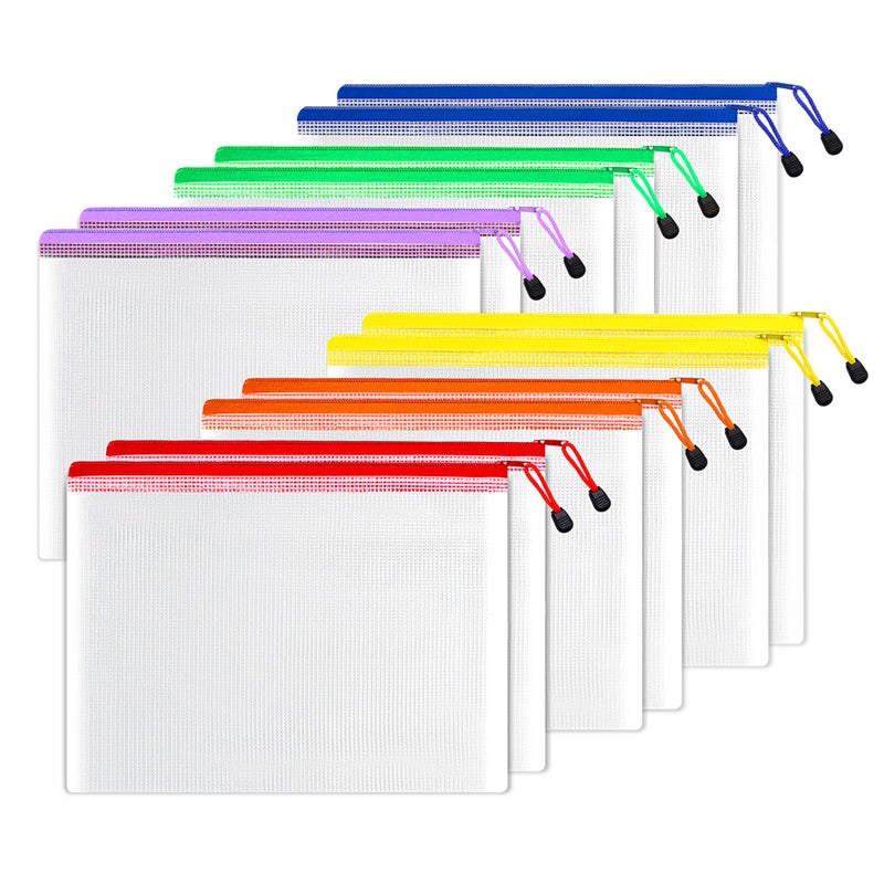 SUNEE Plastic Mesh Zipper Pouch 7.8x10.8 in (6 Colors, 12 Packs), Small Water-Resistant Zip Bag for School Office Supplies, Pencil Organizing Storage - Image 1